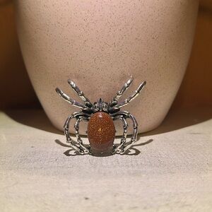 Orange Goldstone Spider Brooch